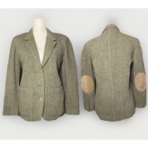 VTG Liz Sport 2P Wool Herringbone Tweed Work Blazer Gray Green Equestrian Jacket
